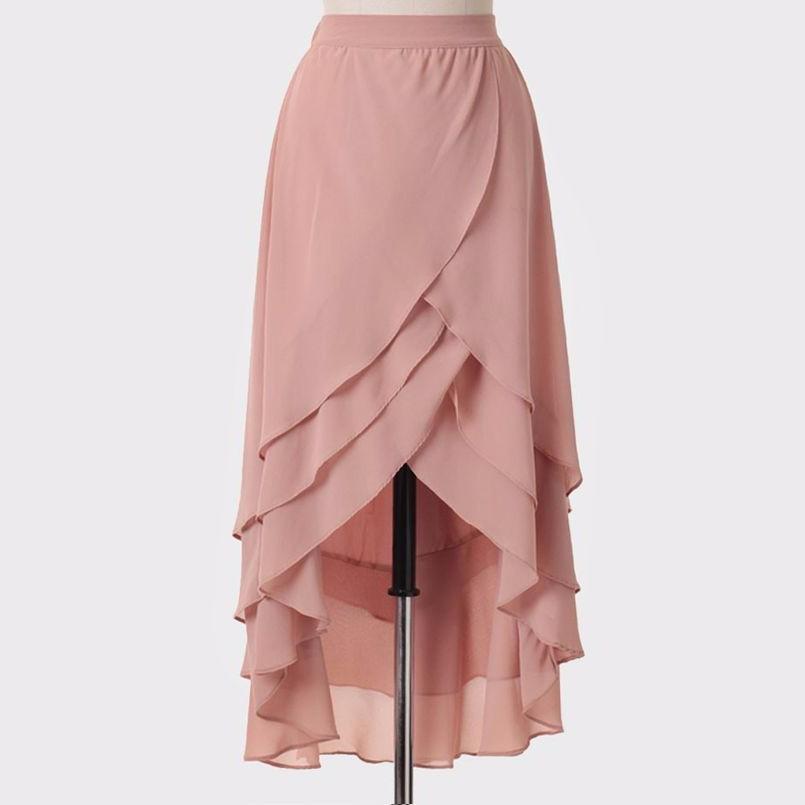 Jupe longue élégante en mousseline de soie pour femme, coupe asymétrique à volants, style printemps-été, jupe maxi de plage, confectionnée sur mesure, grandes tailles.