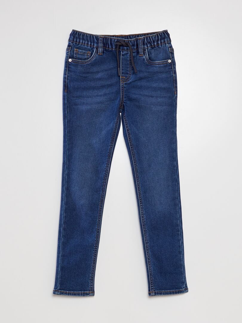 Jeans met elastische tailleband en trekkoord - BLAUW