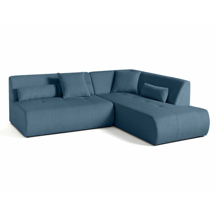 Onyx - canapé modulable d'angle droit - 5 places - en velours côtelé - Bleu