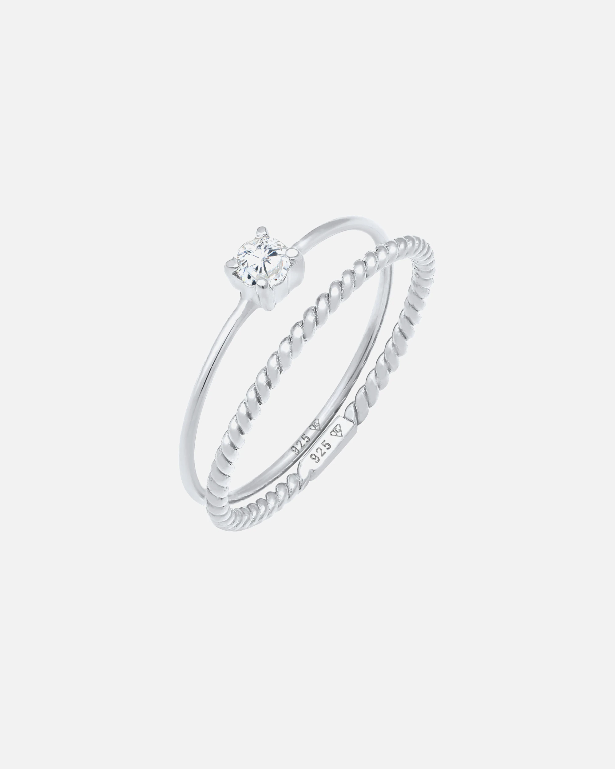 Elli Ensemble de bagues pour femmes Blogger Tordu Trend avec pierre de zirconium en argent sterling 925 plaqué or
