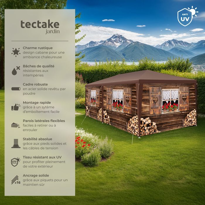 Gazebo - TECTAKE - ALMCHALET Pavilhão em polietileno e aço 600 x 300 x 250 cm - Marrom