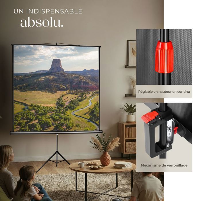 Pantalla de proyección - TECTAKE - Pantalla de proyección extensible de poliéster con trípode 152 x 152 cm - Blanca