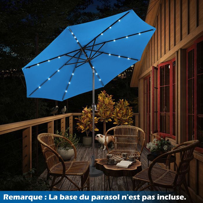 Parasol de Jardin Déporté Inclinable COSTWAY - 24 Lumières LED - Dia.3x2,5M - Structure en Métal Robuste - Anti-UV - Bleu