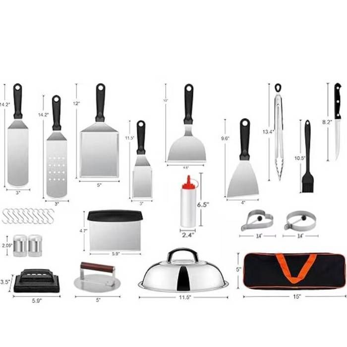 Conjunto de Espátulas e Utensílios para Churrasco, 32 Peças, Aço Inoxidável, Acessórios para Churrasqueira Teppanyaki Profissional