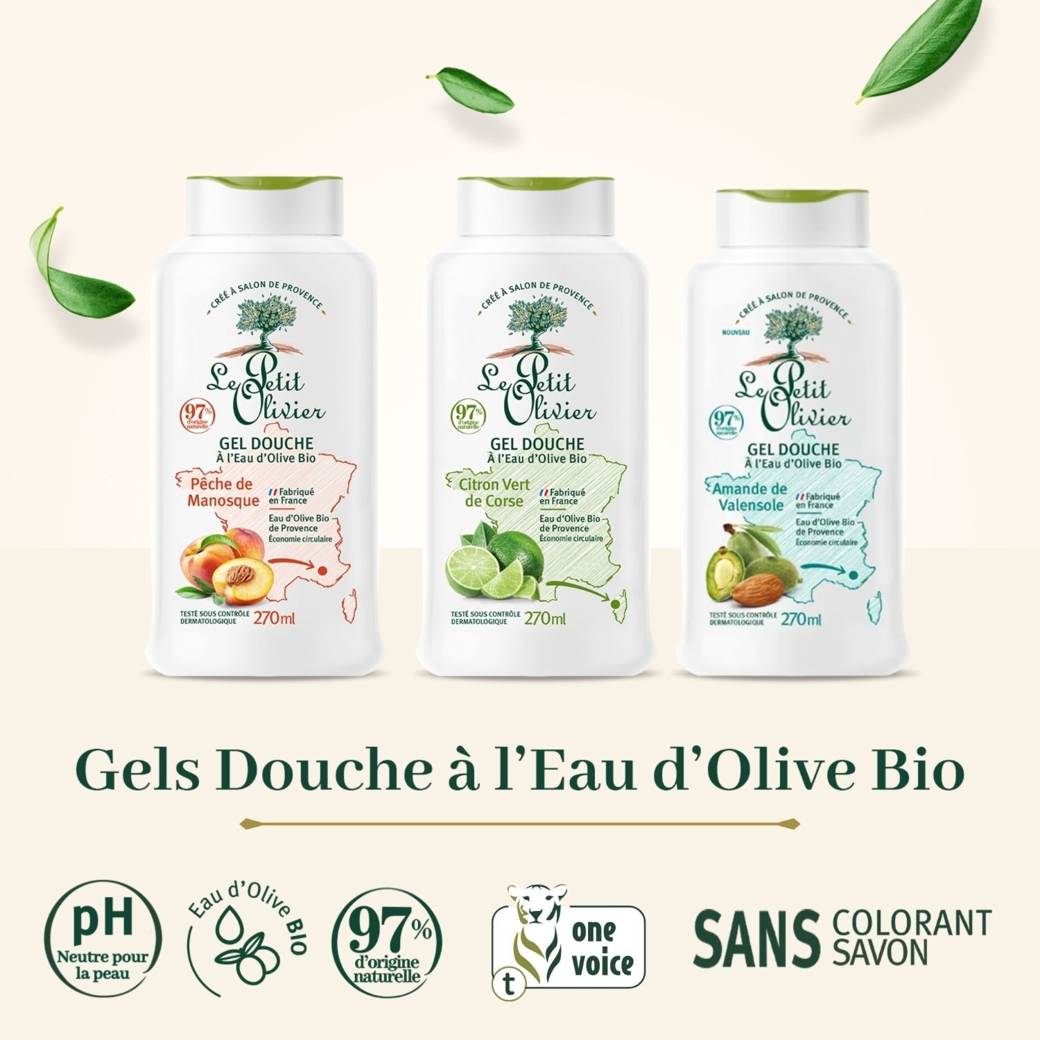 Le Petit Olivier Gel Douche Hydratant à l'Eau d'Olive BIO Citron Vert de Corse