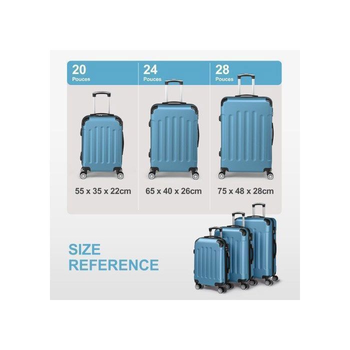 ALIGHTUP - Juego de 3 maletas portátiles 3 en 1 de ABS con ruedas - 55 cm/65 cm/75 cm - Azul