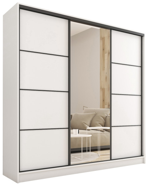 Szafa przesuwna z lustrem i szufladami 180 cm biała LOFT