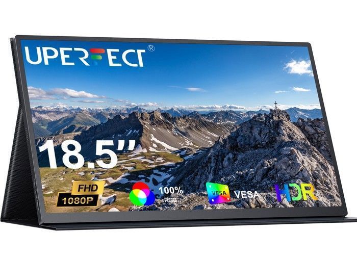 Monitor portátil UPERFECT de 18,5 polegadas Full HD IPS, 1080p, taxa de contraste de 1200:1 | 100% sRGB | Tempo de resposta de 14 ms