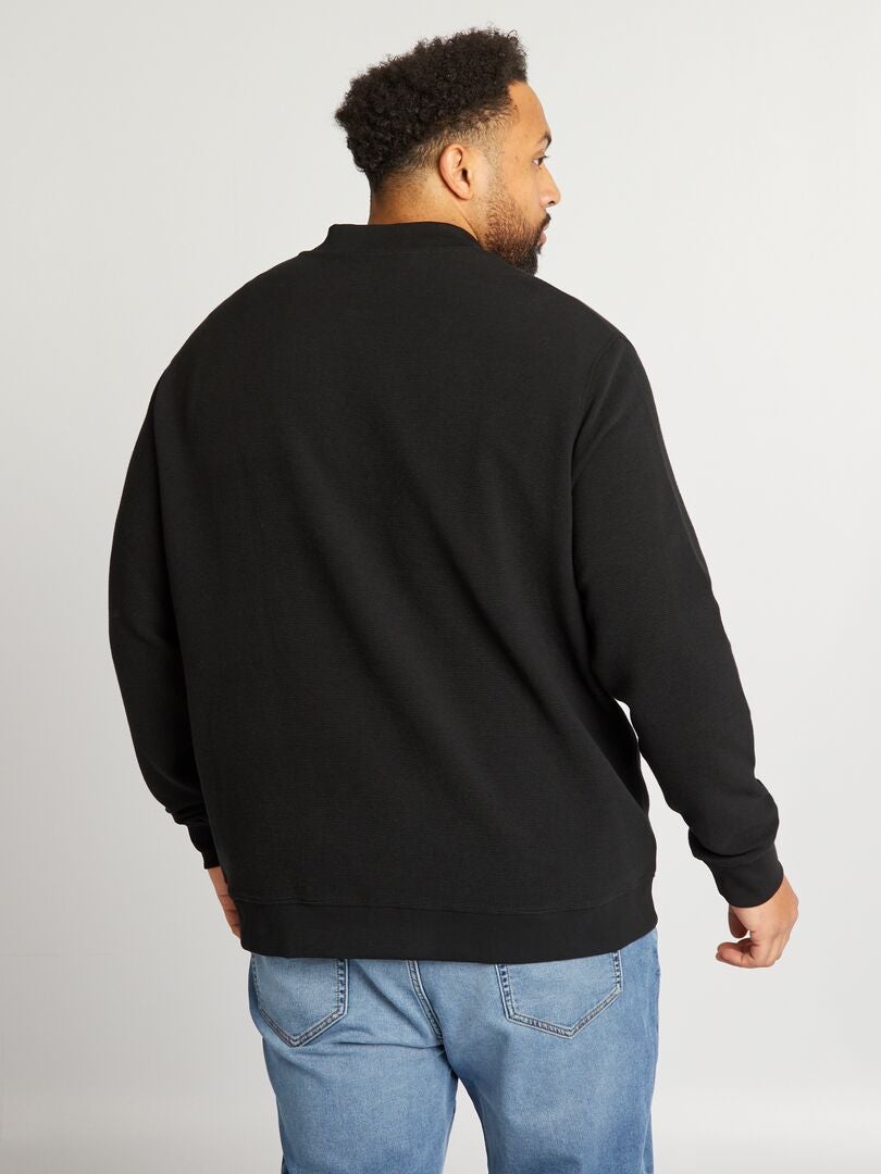 Sudadera de punto a rayas con cremallera - Negra
