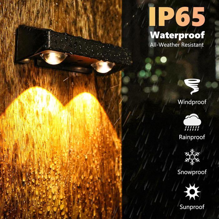 Lampe Solaire Exterieur Jardin,Lot de 4 Applique Murale Solaires 11 Modes Étanche LED Lumières de Clôture Éclairage Décoration