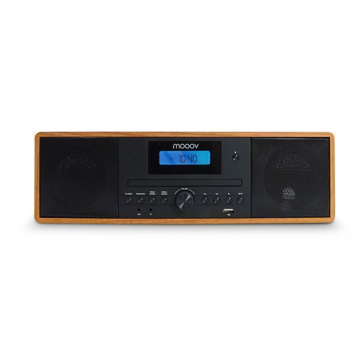MOOOV 477380 Micro HiFi-systeem met Bluetooth, FM-radiotuner, cd-speler, USB-poort en afstandsbediening - Stereoluidsprekers in vintage-stijl