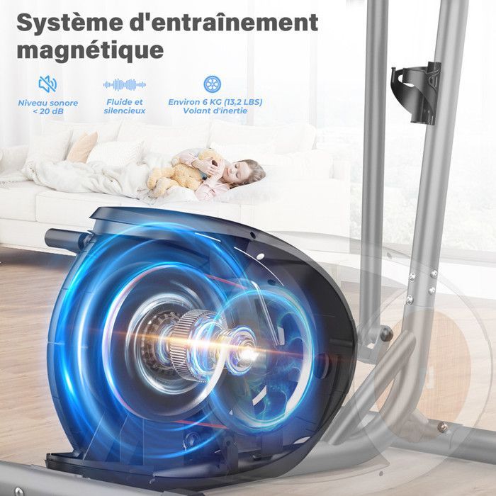 2-in-1 magnetische crosstrainer. 16 weerstandsniveaus, vliegwiel van 6 kg, maximaal 120 kg. Bluetooth-app, lcd-scherm, zwart.