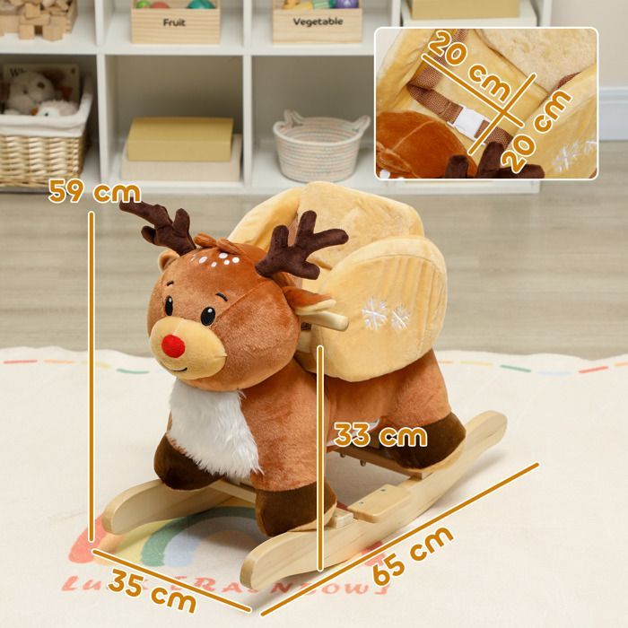 Children's Rocking Horse - AIYAPLAY - lullabies, safety belt - polyester - 65 x 35 x 59 cm - brown