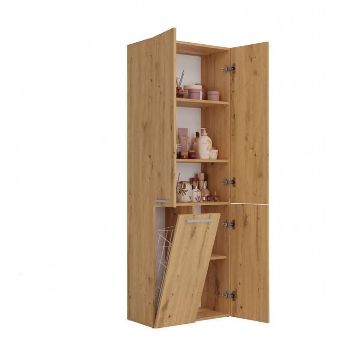 RORY - Armario de baño con cesta - Dimensiones 174x60x30 - Mueble de almacenamiento para el área de lavandería