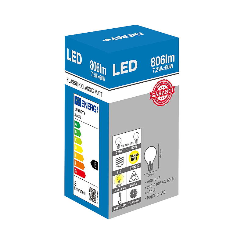 Energipære LED 806 lm Dim klassisk mat E27 A60 E