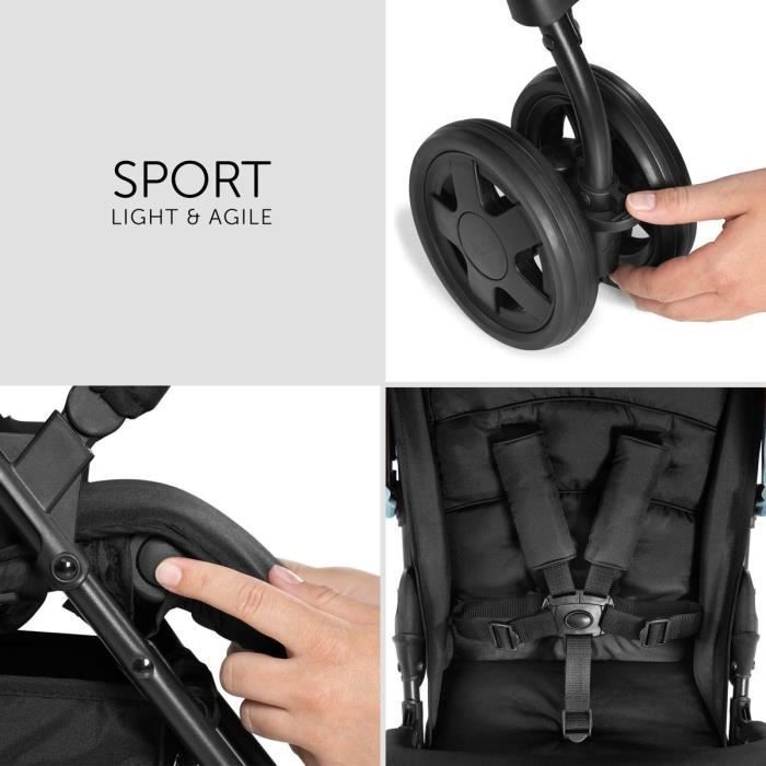 HAUCK - Stroller - SPORT - Foldable & Reclining - Sun Canopy - 4 Wheels - Black / Blue