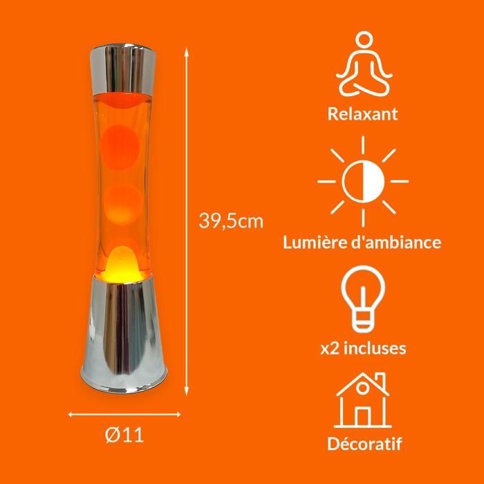 Lâmpada de Lava - FISURA - Laranja - Base Cromada - 11 cm x 11,5 cm - Para Interior