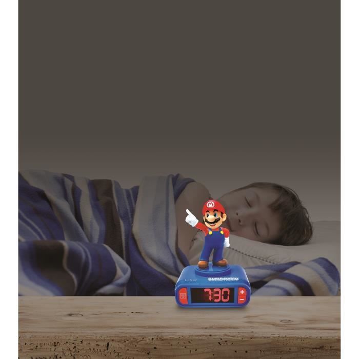 LEXIBOOK Digital Alarm Clock Night Light - Super Mario - 3D Light and Sound - Blue and Red - Child
