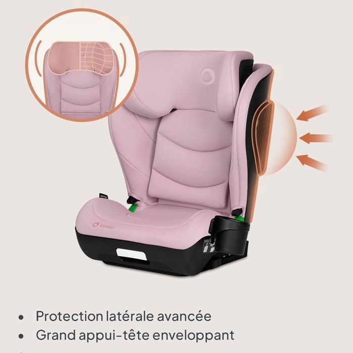 Seggiolino auto LIONELO Neal i-Size 100-150 cm - ISOFIX - Portabicchieri - Seduta ampia - Reclinabile - Gruppo 2/3 - Rosa