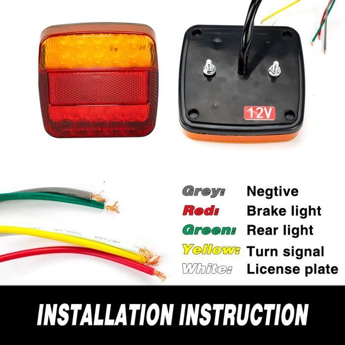 Set of 2 LED Trailer Lights with Red and Yellow Wires for Truck Turn Signals - XUKEY