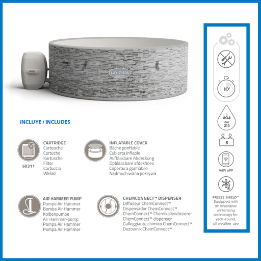 Set Spa Rotund Bestway 155x60 cm pentru 3-5 persoane cu 4 perne, 2 suporturi pentru băuturi + kit de curățare