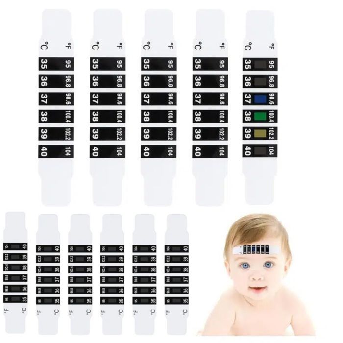 11 tiras termométricas para la frente, tiras termométricas para la frente para bebés y niños para controlar la temperatura del bebé.
