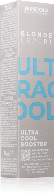 Indola Blond Expert Ultra Cool Booster é um tonalizante que neutraliza os tons amarelados em cabelos loiros.