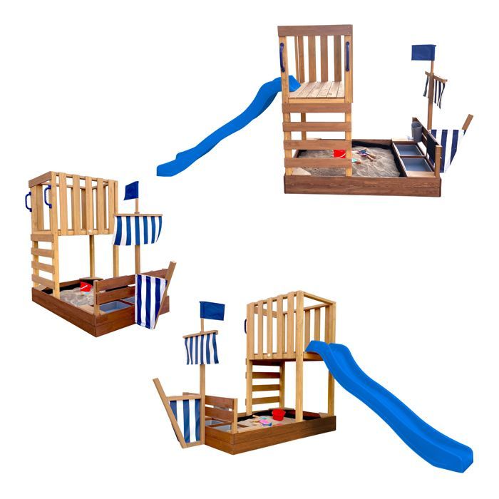 Zona de juegos - AXI - Vicky - Madera maciza - Tobogán azul - Arenero incluido