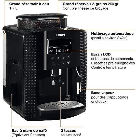 Cafeteira automática KRUPS, 1,7 L, para expresso, com bico de vapor para cappuccino, prepara 2 xícaras simultaneamente, modelo Essential YY8135FD