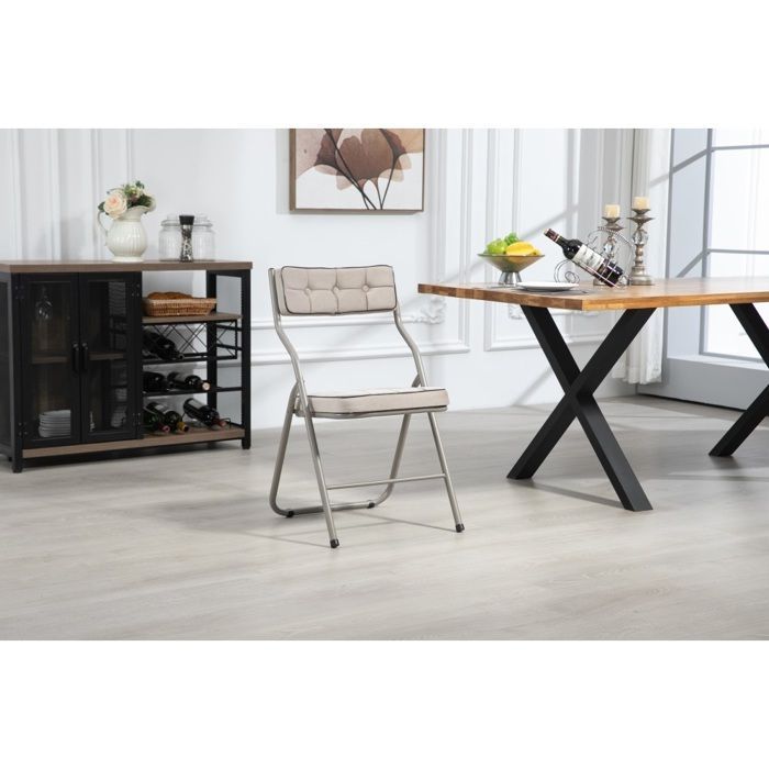 Set van 2 opklapbare stoelen met kaki kussens - Draagbaar voor eetkamer, keuken, kantoor, feest, bruiloft