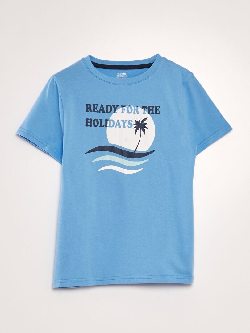T-shirt met ronde hals van katoen - BLAUW