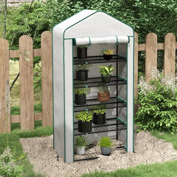 Outsunny 5-stöckiges Gewächshaus mit 1 Rolltor, verstärkter PE-Abdeckung, langlebig, Abmessungen: 90 x 49 x 193 cm (L x B x H)