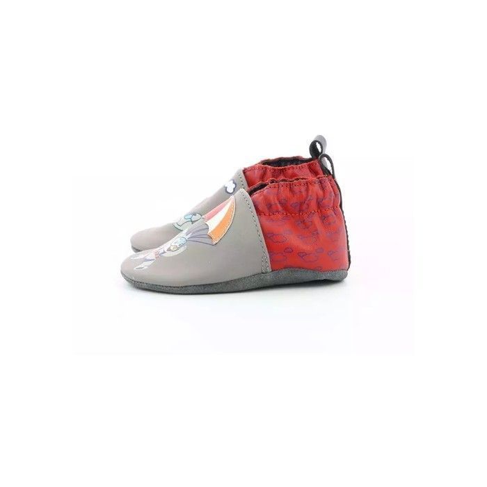 Pantofole da neonato - ROBEEZ - Lupo Felice - Grigio - Pelle - Senza lacci