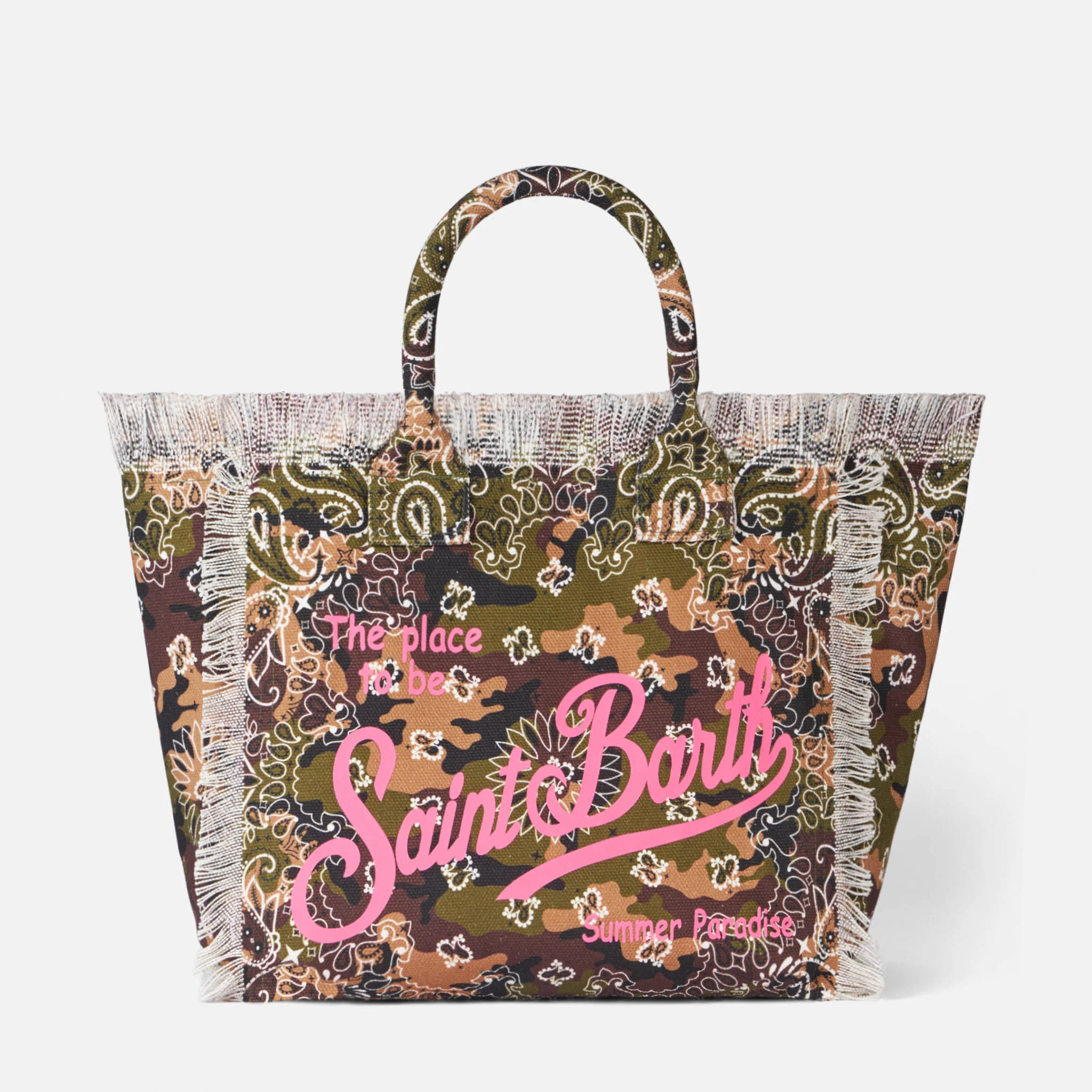 Vanity Canvas Schultertasche | Bandana-Tarnmuster | Fuchsia Saint Barth Logo-Print | Innentasche mit Reißverschluss | MC2 Saint Barth
