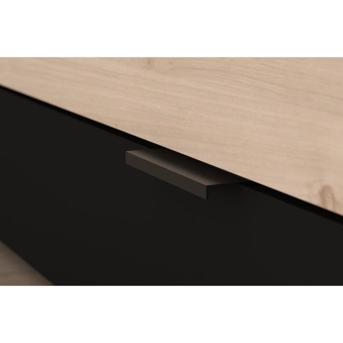HORN Lit adulte 140 x 190 / 200 cm - Avec tiroir de rangement - Décor chêne et noir – PARISOT