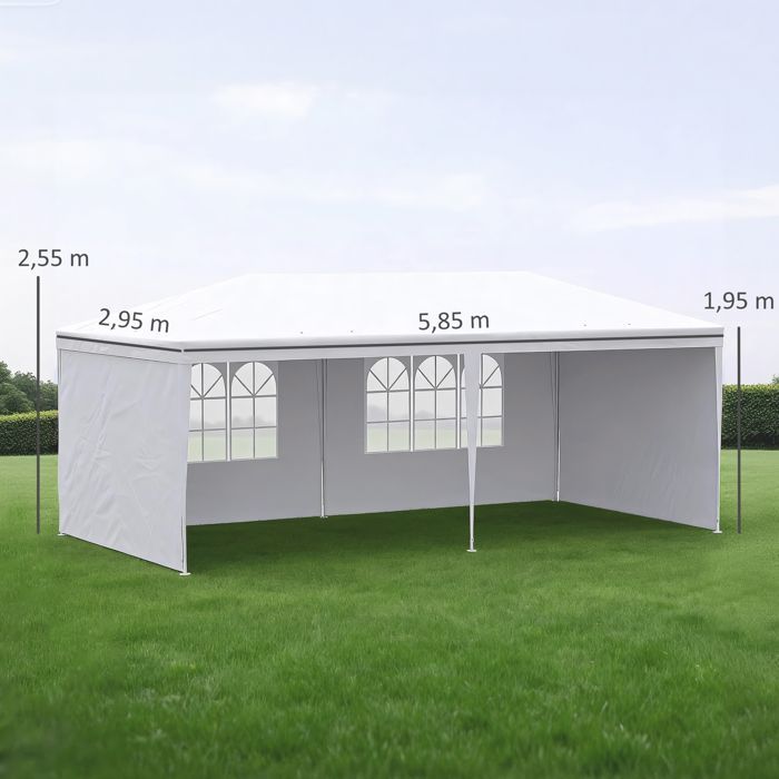 Tuinpaviljoen, partytent met ramen en verwijderbare zijpanelen, voor feesten en bruiloften, 6 x 3 m wit