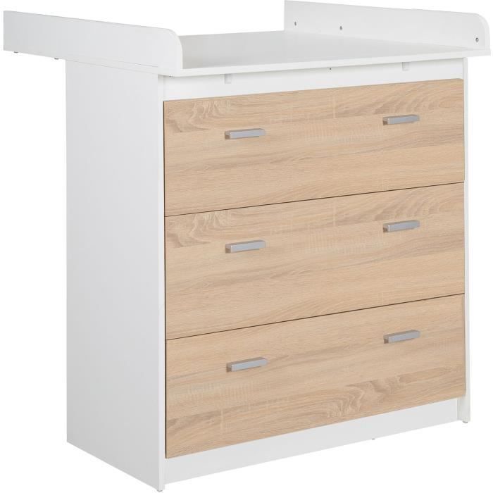 Conjunto completo de dormitorio infantil: cuna convertible de 70 x 140 cm + cambiador + armario de 3 puertas - ROBA - Acabado bicolor blanco/roble claro