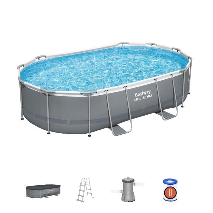 Kit piscina tubolare fuori terra BESTWAY - Steel Pro Max™ - 488 x 305 x 107 cm - Ovale (filtro a cartuccia, scaletta)