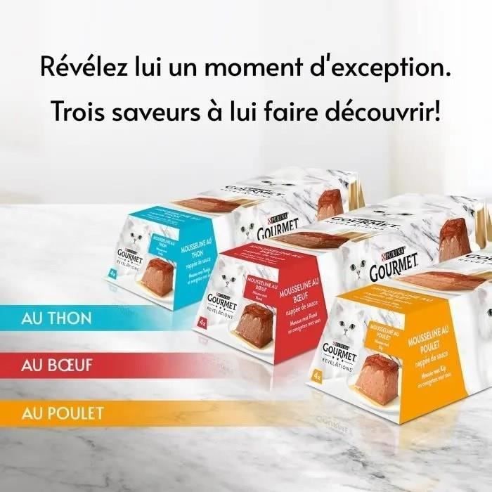 GOURMET REVELATIONS Mousseline de pollo y ternera con salsa - 48 x 57 g - Raciones para gatos adultos