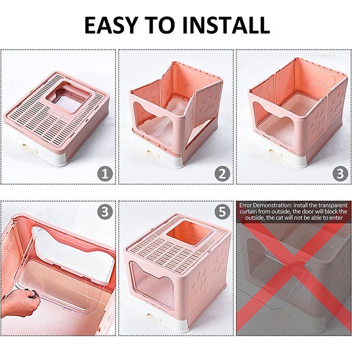 SUPFINE Bac à Litière pour Chat Fermée - Maison de Toilette pour Chat Pliable -41×51×38cm - 2 Portes - avec Couvercle et Tiroir