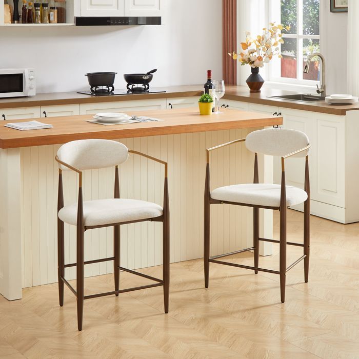 HOMVRA Esszimmerstühle, 2er-Set, mit goldfarbenen Armlehnen, Metallgestell, Stoffbezug, beige