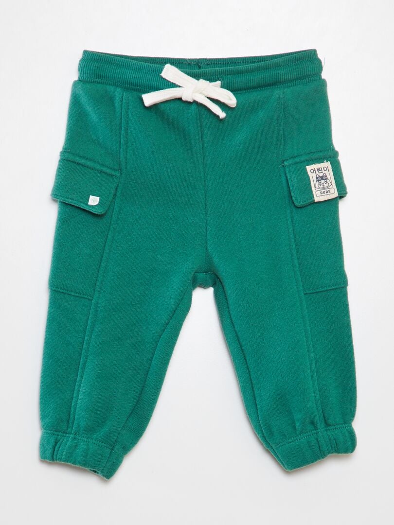 Pantalones deportivos de felpa francesa con bolsillos con solapa - verdes