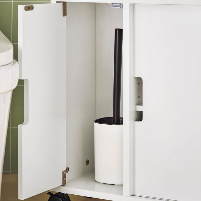 SoBuy Bathroom Toilet Cabinet on Wheels with 2 Sliding Doors and Open Shelf, Compact White Toilet Unit 70x71x20 cm