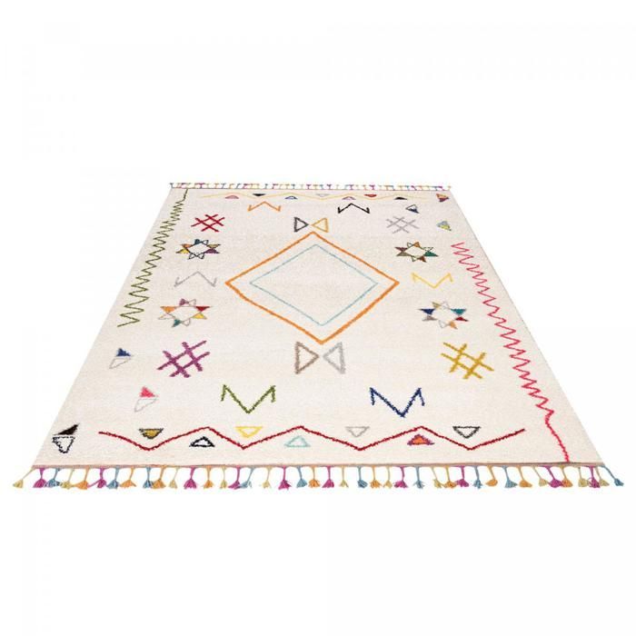Tapete berbere 200x290 com padrão étnico tecido LYN5 JADIDA creme