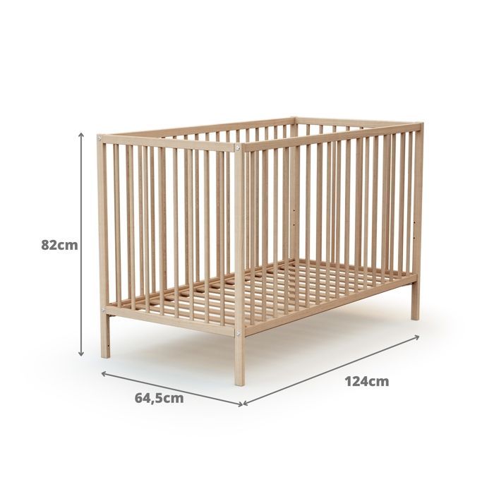 WEBABY - Lit bébé en bois 60x120 ONE  Hêtre Brut - Taille unique