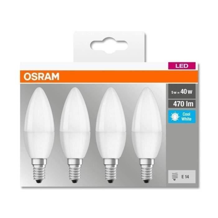 OSRAM Frosted Flame LED con disipador de calor 5,7 W = 40 W E14 Blanco frío - Paquete de 4