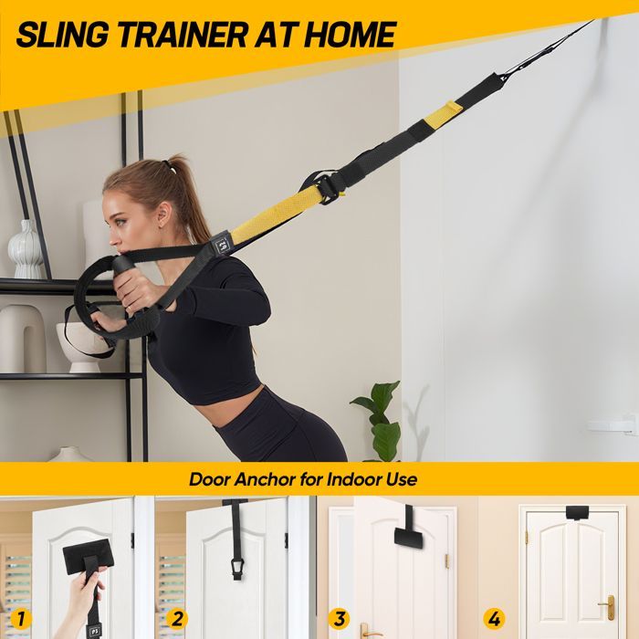 Sling Trainer Sling Trainer, Bandes de résistance avec grande poignée - Fixation d'ancrage de porte - Sac de transport