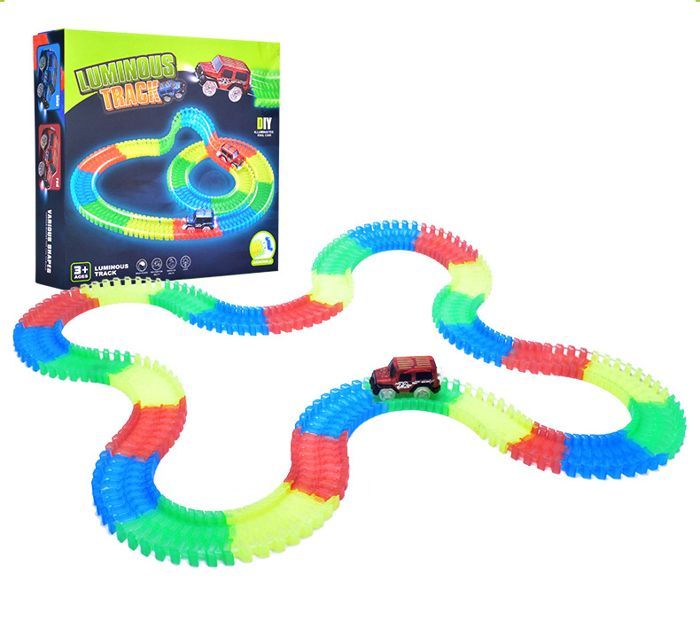 Pista de coches para niños - 240 piezas de pistas flexibles con luces para coches eléctricos - 2 coches - Juguete ideal para niños de 3, 4, 5 y 6 años.
