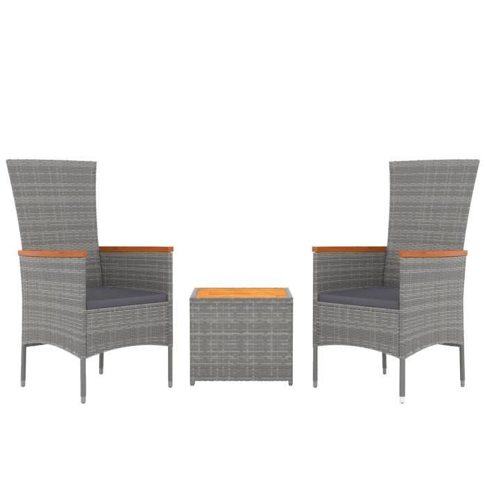 vidaXL Ensemble de salon de jardin 3 pcs gris poly rotin et acacia 3157652