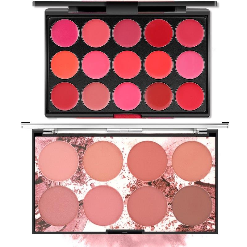 Set di 2 ombretti opachi + vellutati, palette di ombretti in polvere pigmentata, opachi, scintillanti e glitterati.